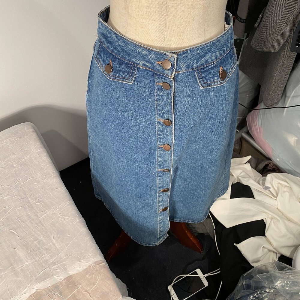 Zara Vintage-look Denim Button High Waisted Skirt